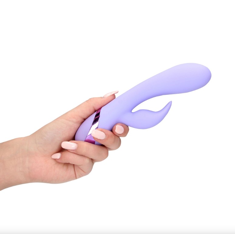 Vibrator Smooth Silicone Rabbit Vibrator, 10 Moduri Vibratii, USB, 20 cm, Mov, #4, Erotic24.ro