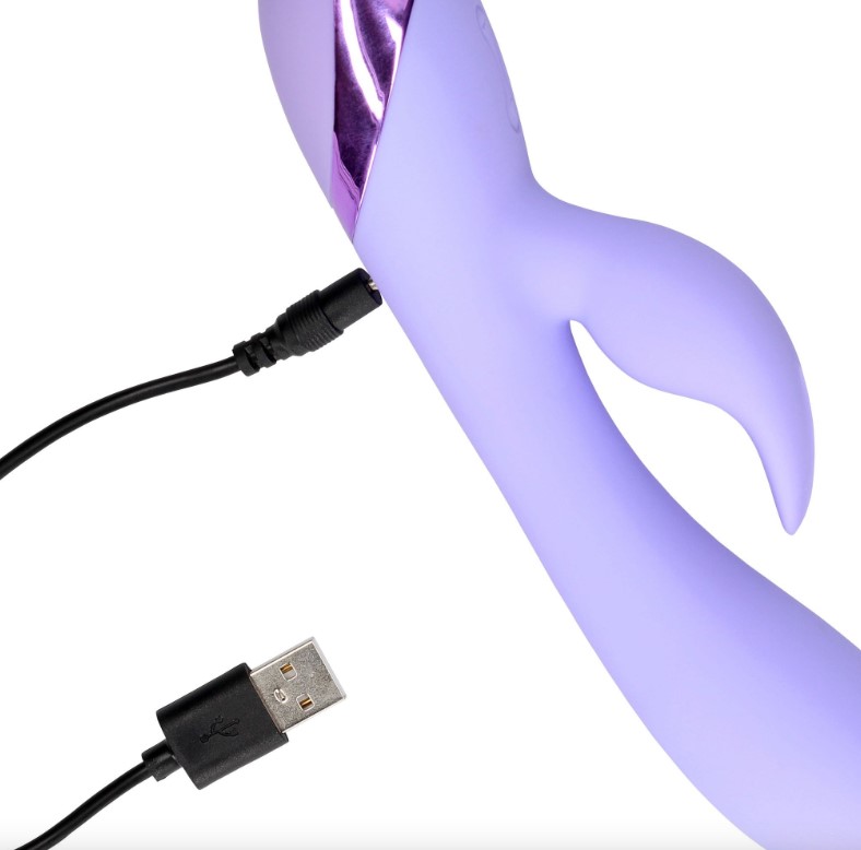 Vibrator Smooth Silicone Rabbit Vibrator, 10 Moduri Vibratii, USB, 20 cm, Mov, #5, Erotic24.ro