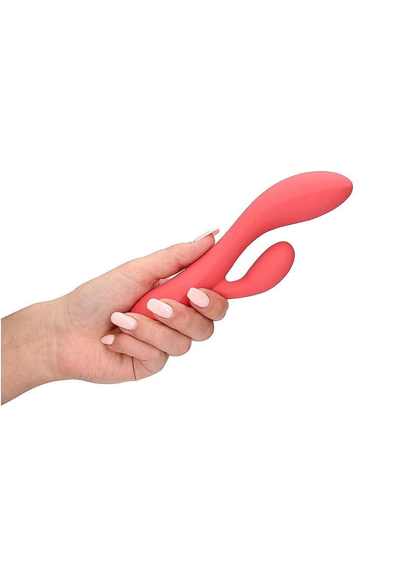 Vibrator Smooth Ultra Soft Silicone Rabbit, 10 Moduri Vibratii, Rosu, 20 cm, Nr. 4, Erotic24.ro