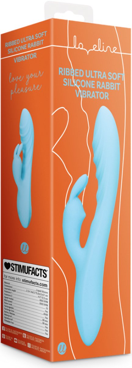 Vibrator Iepuras Ribbed,  10 Moduri Vibratii, Silicon, USB, Albastru, 21 cm, #7, Erotic24.ro