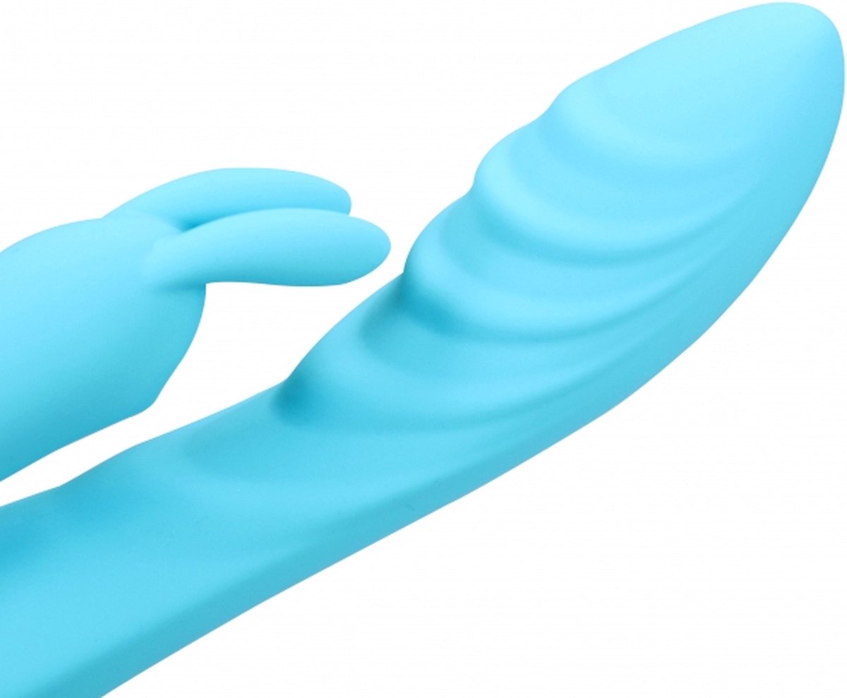 Vibrator Iepuras Ribbed,  10 Moduri Vibratii, Silicon, USB, Albastru, 21 cm, #4, Erotic24.ro