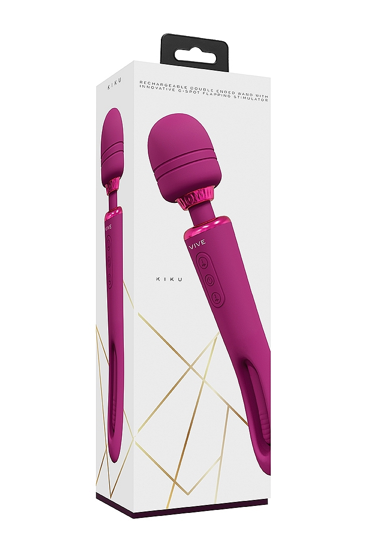 Vibrator Double Wand Kiku G-Spot Flapping, 10 Moduri Vibratii, Silicon, USB, Roz, 25.2 cm, #2, Erotic24.ro
