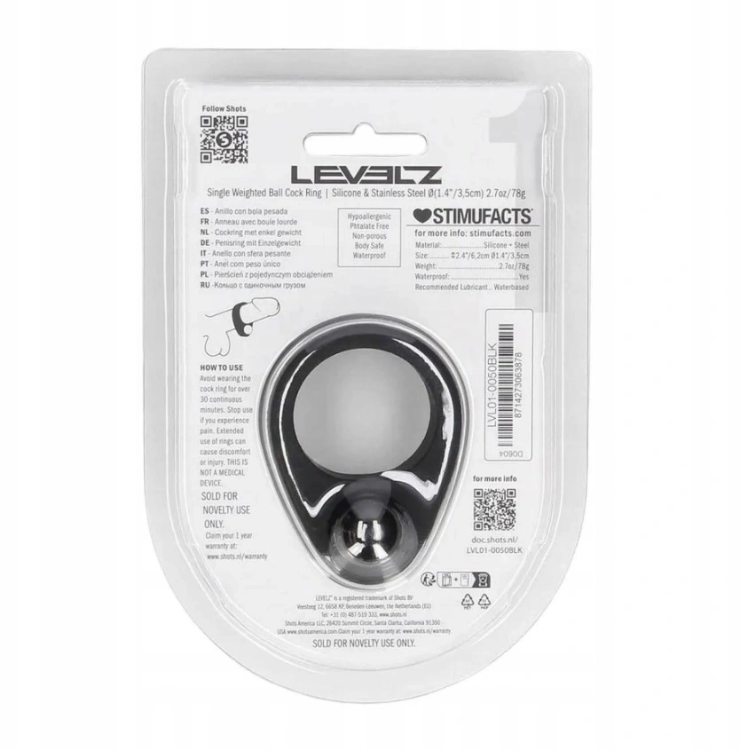 Inel de Penis Single Weighted Ball, Silicon, Negru, 78 gr, #5, Erotic24.ro