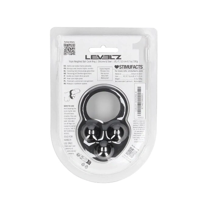 Inel de Penis Triple Weighted Ball, Silicon, Negru, 190 gr, Nr. 4, Erotic24.ro