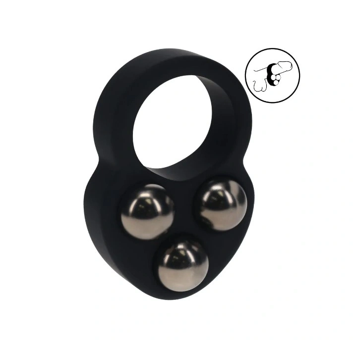 Inel de Penis Triple Weighted Ball, Silicon, Negru, 190 gr, Nr. 1, Erotic24.ro