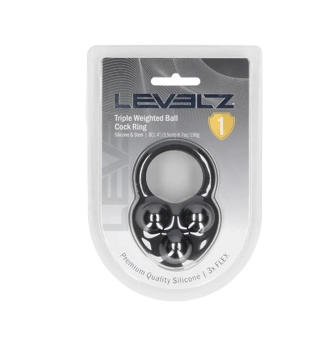 Inel de Penis Triple Weighted Ball, Silicon, Negru, 190 gr, Nr. 3, Erotic24.ro