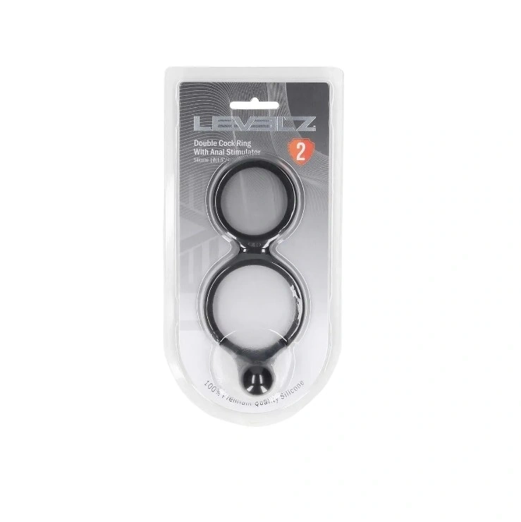 Inel Dublu de Penis cu Stimulator Anal, Silicon, Negru, 13.7 cm, Nr. 3, Erotic24.ro