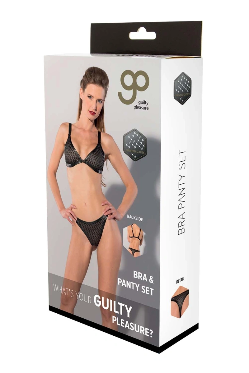 Set Lenjerie Sutien si Bikini, Material Datex, Negru, XL, #4, Erotic24.ro