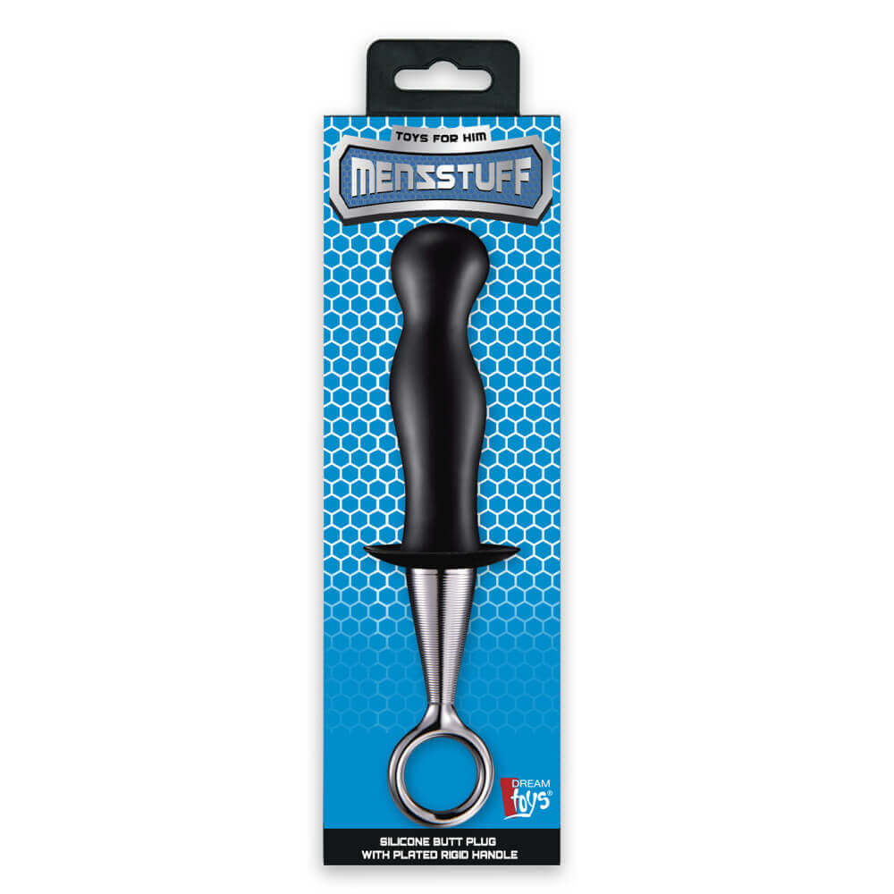 Dop Anal Menzstuff Silicon cu Inel de Recuperare Aspect Metalic 22 cm, Nr. 2, Erotic24.ro