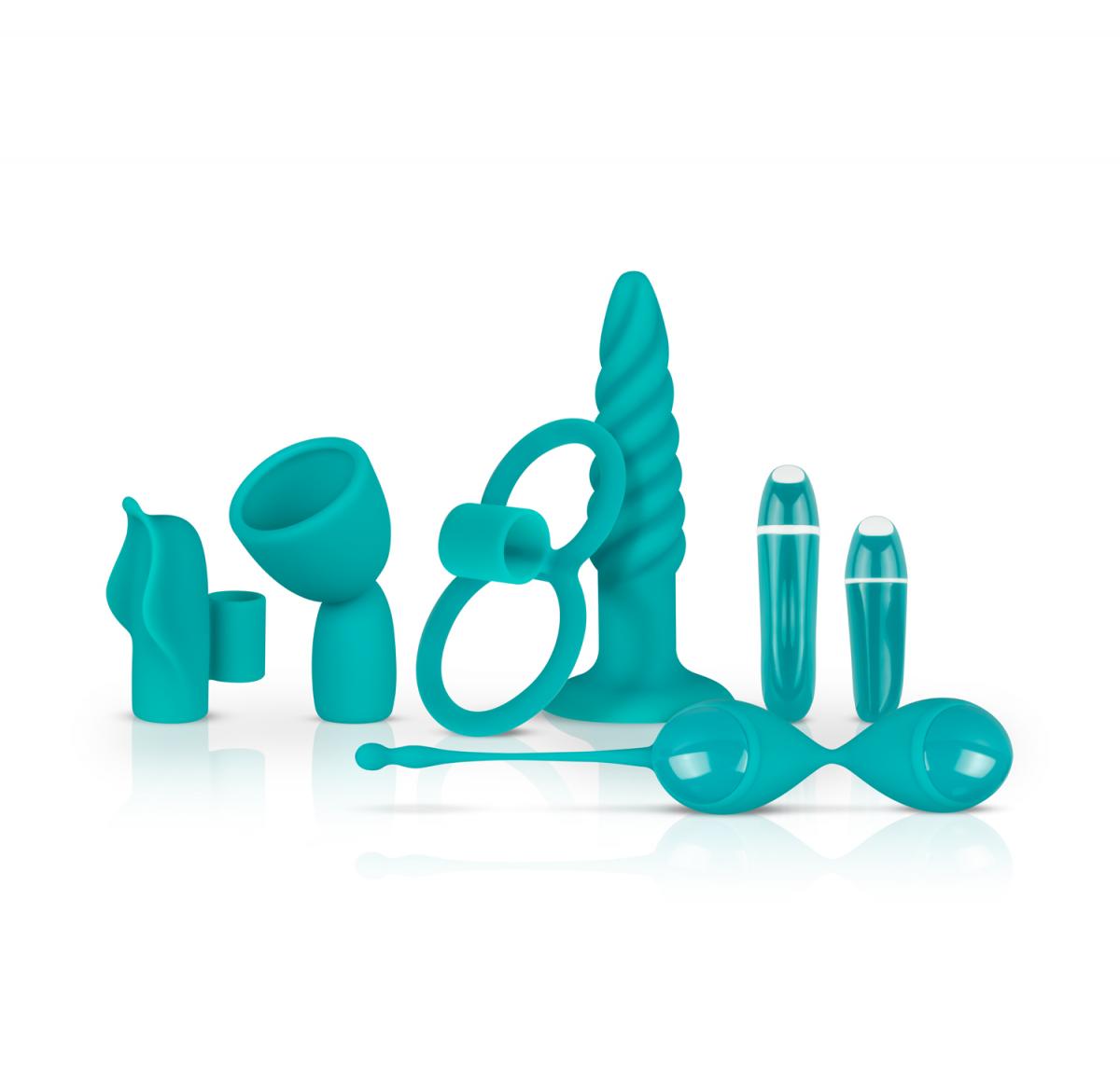 Set 7 Piese Love 'n Play Starter Kit, Silicon/ABS, Turcoaz, Nr. 2, Erotic24.ro