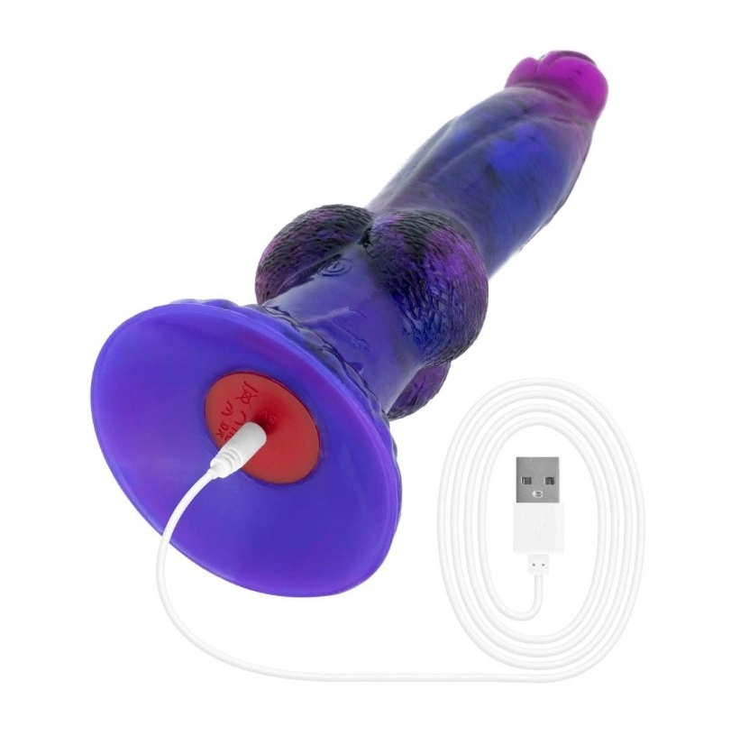 Vibrator Mythical Mates Alien Thrusting, Remote Control, Silicon, USB, Mov/Albastru, 24 cm, Nr. 7, Erotic24.ro