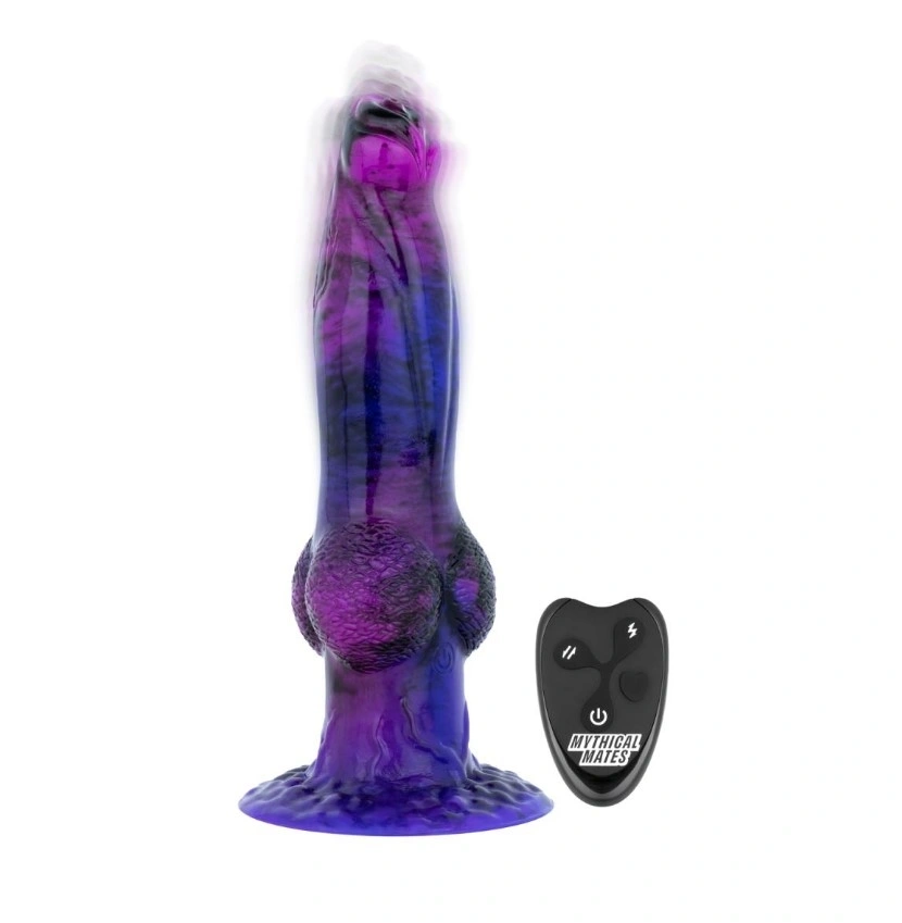Vibrator Mythical Mates Alien Thrusting, Remote Control, Silicon, USB, Mov/Albastru, 24 cm, Nr. 1, Erotic24.ro