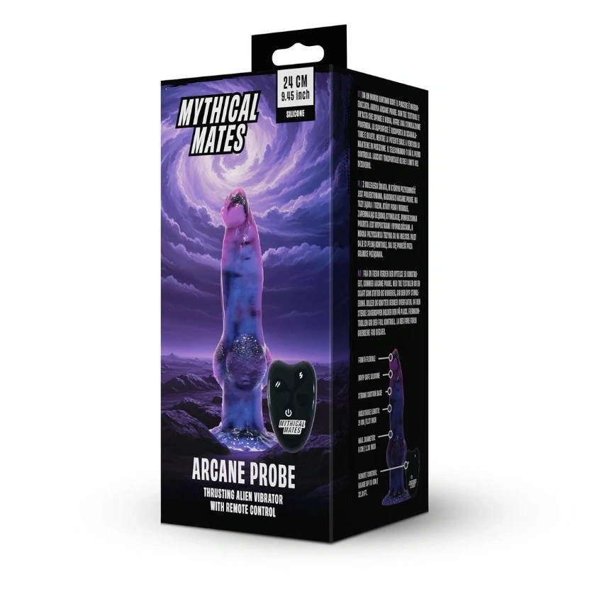 Vibrator Mythical Mates Alien Thrusting, Remote Control, Silicon, USB, Mov/Albastru, 24 cm, Nr. 9, Erotic24.ro