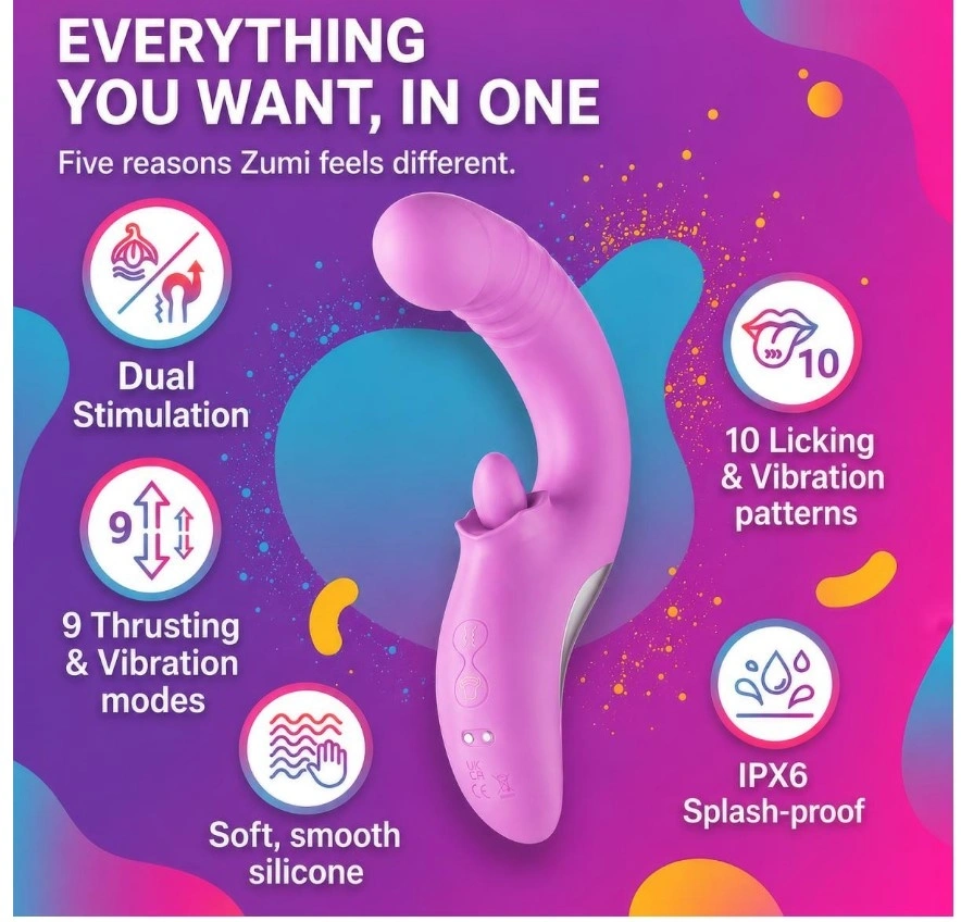 Vibrator Zumi, 9 Moduri Impingere si Vibratii, 10 Moduri Licking, Silicon, USB Magnetic, Mov, 19.9 cm, #7, Erotic24.ro