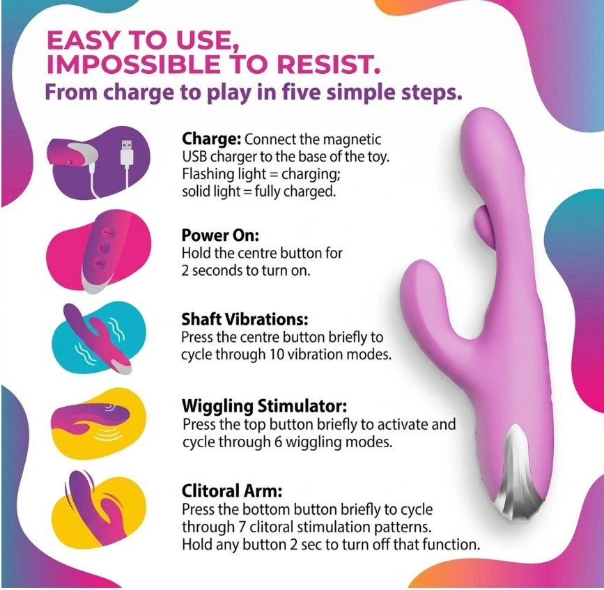 Vibrator Kiki, 10 Moduri Vibratii, 6 Moduri Stimulare Punctul G, Silicon, USB, Mov, 23.3 cm, #6, Erotic24.ro