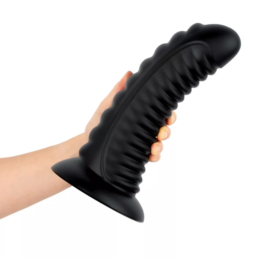 Dop Anal BUTTR Huge Double Ribbed, PVC, Negru, 26 cm, #6, Erotic24.ro