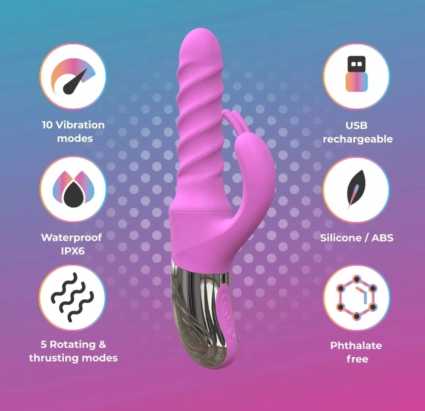 Vibrator Iepuras Mila, Vibratii, Rotatii, Impingere, Silicon, USB, Mov, 25.7 cm, #8, Erotic24.ro