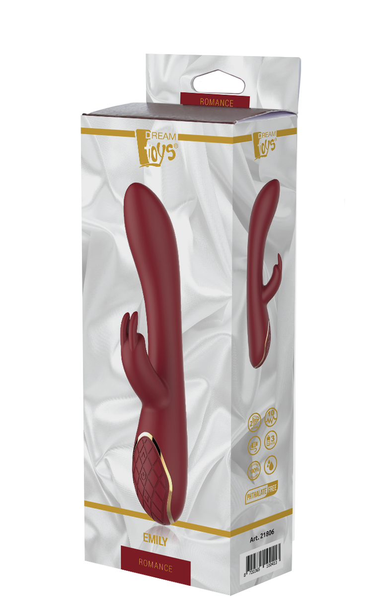 Vibrator Rabbit Emily Romance 10 Moduri Vibratii Silicon USB Rosu 20.1 cm, Nr. 3, Erotic24.ro