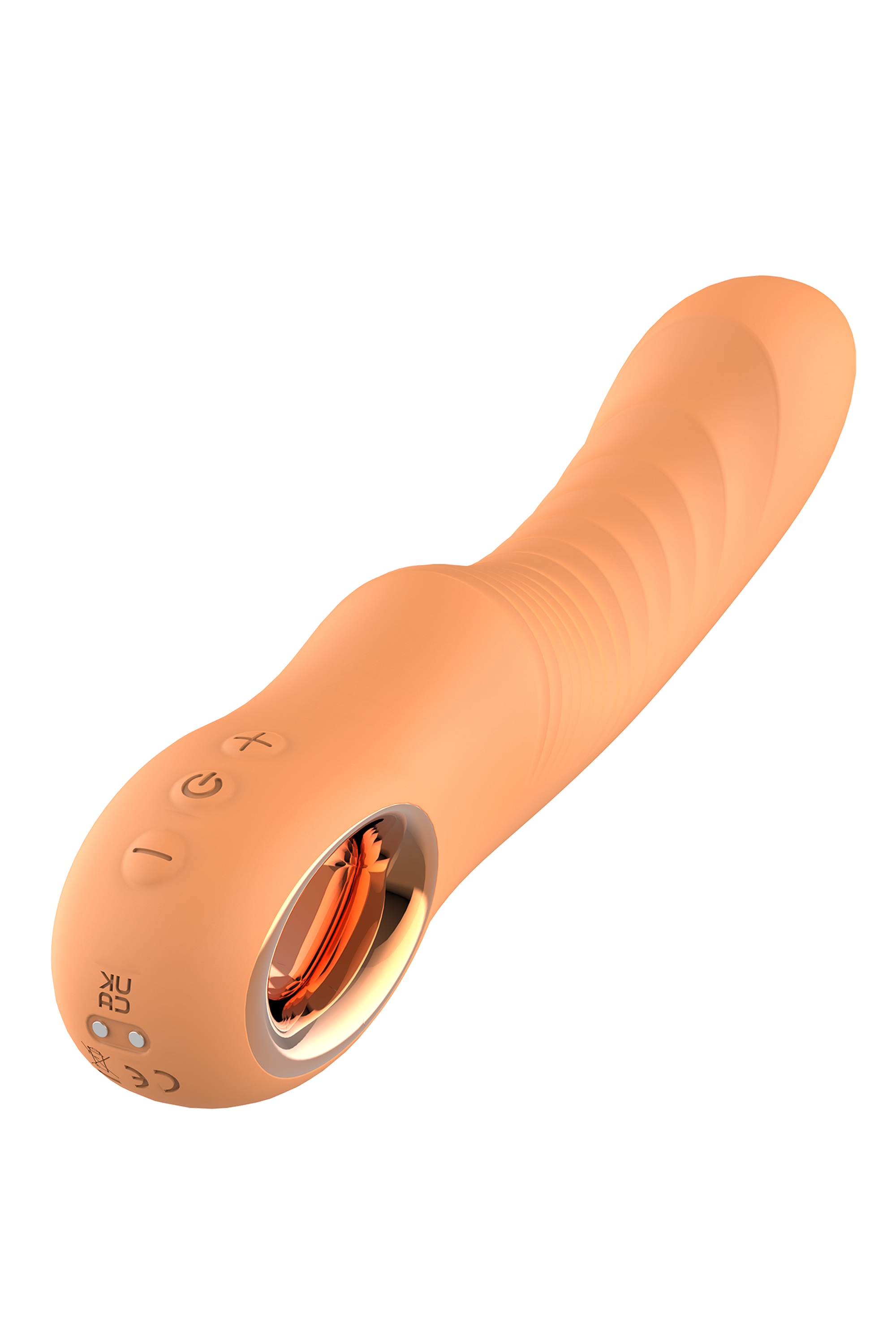 Vibrator Ribbed Vibe Glam, 10 Moduri Vibratii, Silicon, USB, Portocaliu, 22 cm, #6, Erotic24.ro