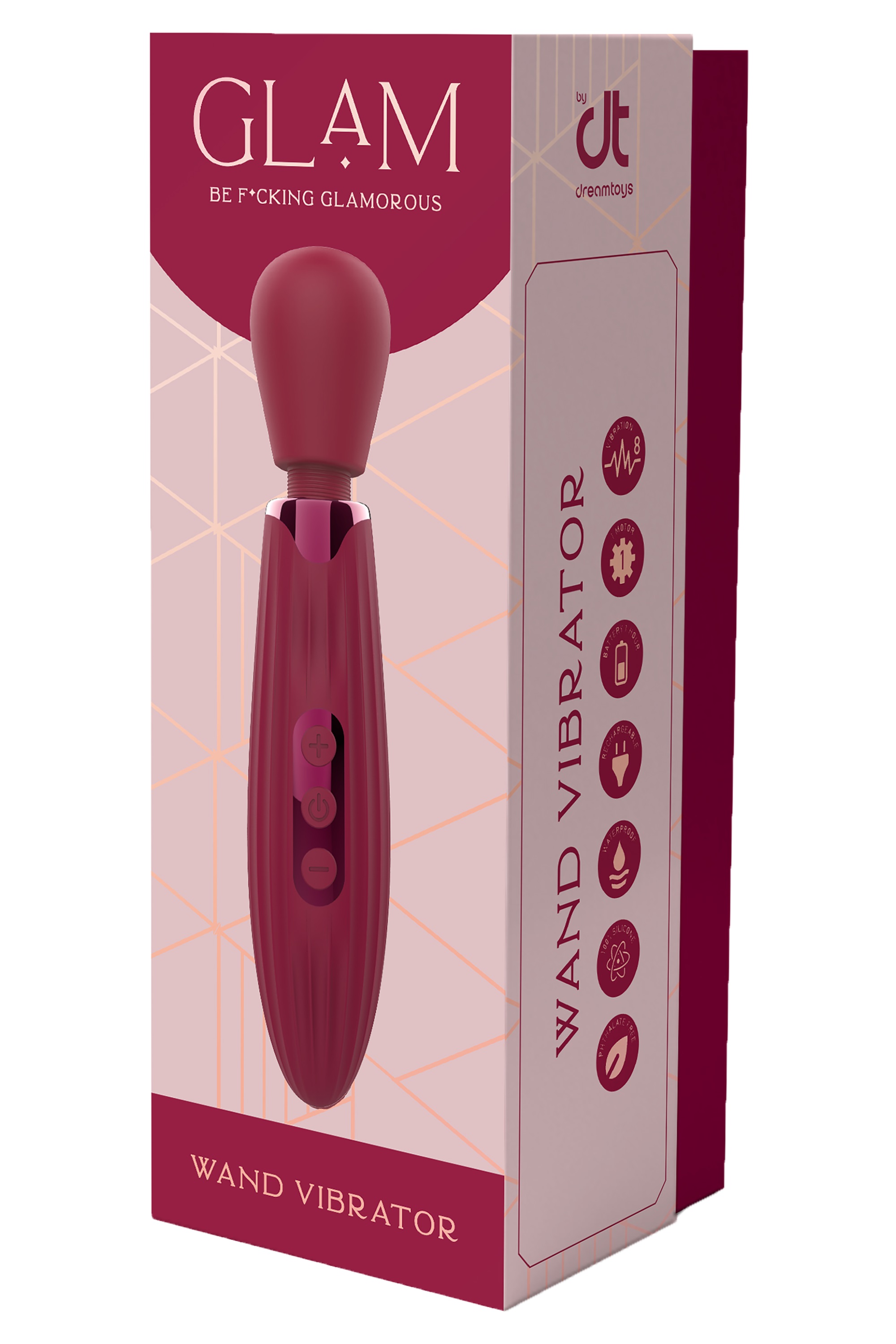 Vibrator Wand Glam, 8 Moduri Vibratii, Silicon, USB, Rosu Inchis, 20.5 cm, #7, Erotic24.ro