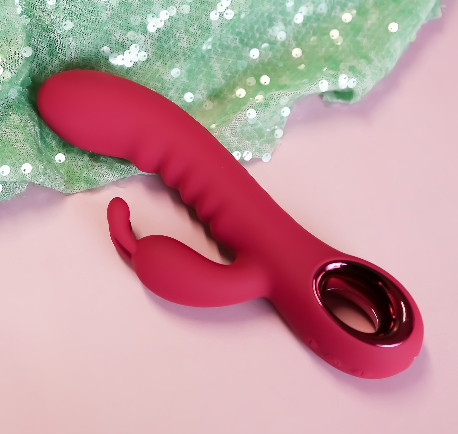 Vibrator Iepuras Glam, 10 Moduri Vibratii, Silicon, USB, Rosu Inchis, 22 cm, #8, Erotic24.ro
