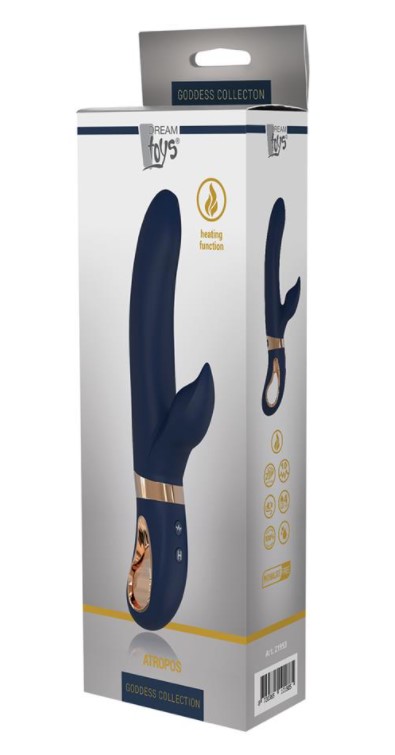 Vibrator Rabbit Atropos 10 Moduri Vibratii Functie de Incalzire Silicon Lichid Albastru 23 cm Goddess Collection, #4, Erotic24.ro