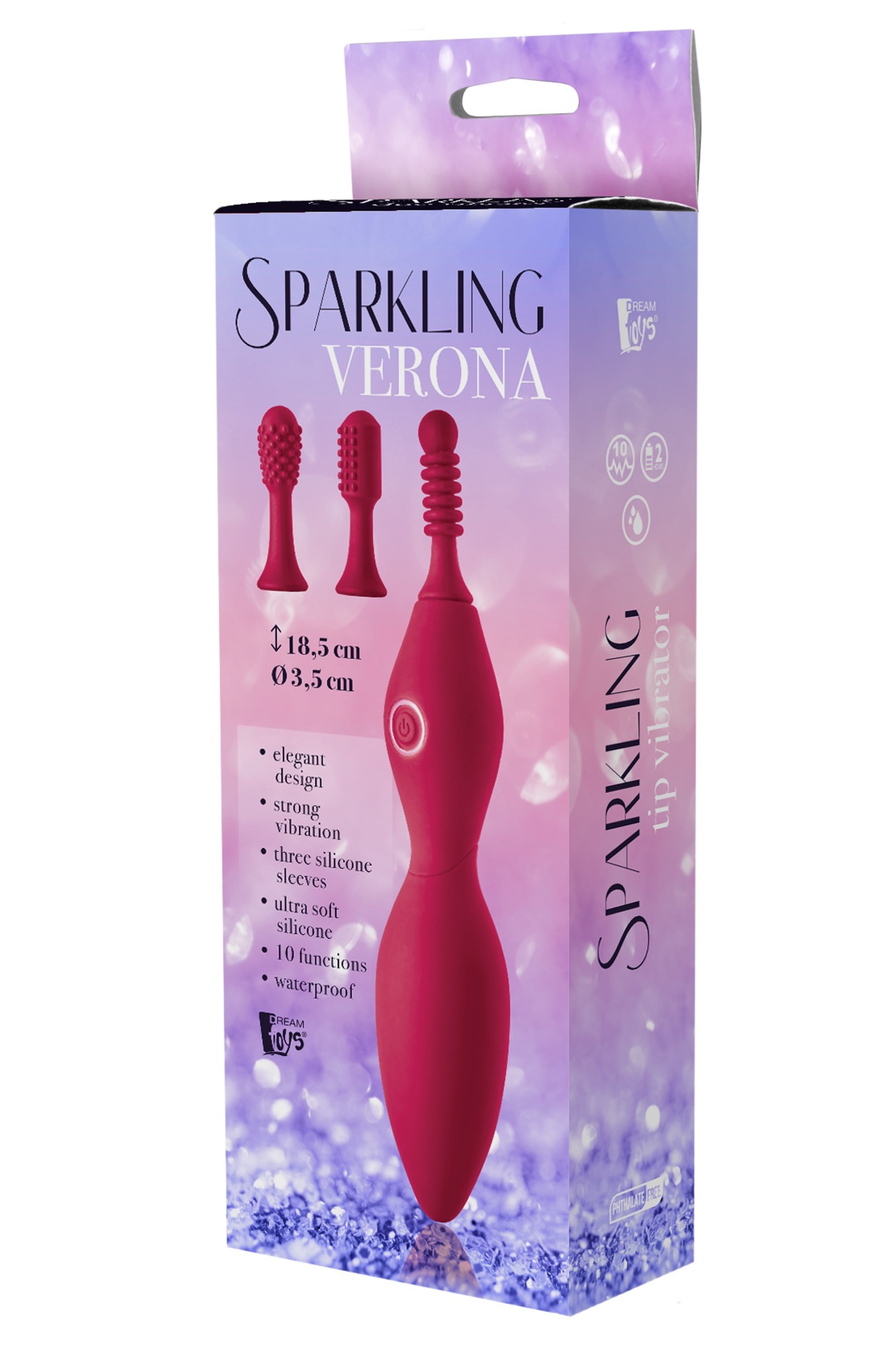 Vibrator Tip Verona+3 Accesorii Silicon 10 Moduri Vibratii USB Fuchsia 18.5 cm, #4, Erotic24.ro