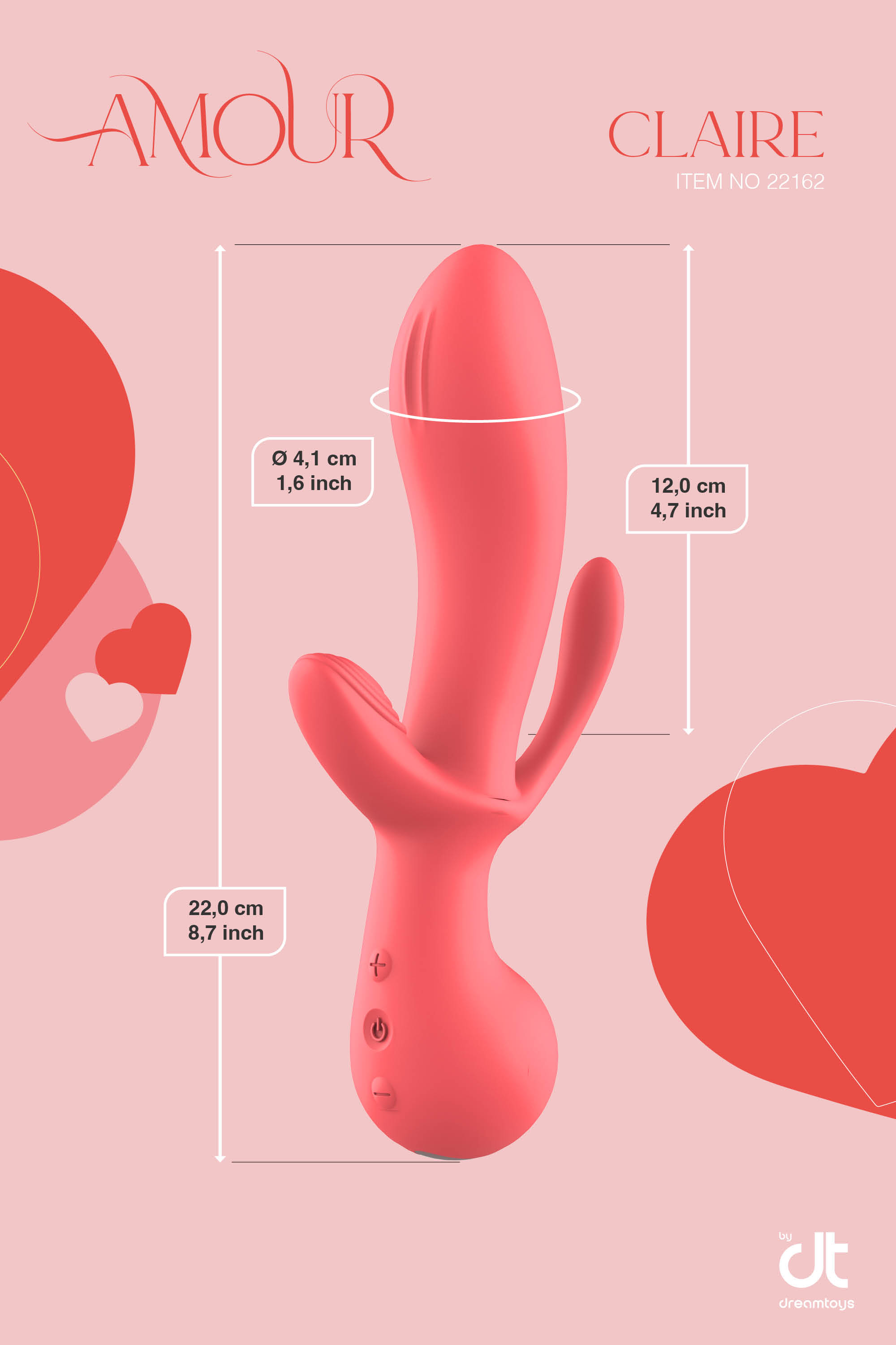 Vibrator Amour Claire Triple Pleasure, 10 Moduri Vibratii, Silicon, USB, Roz, 22 cm, #5, Erotic24.ro