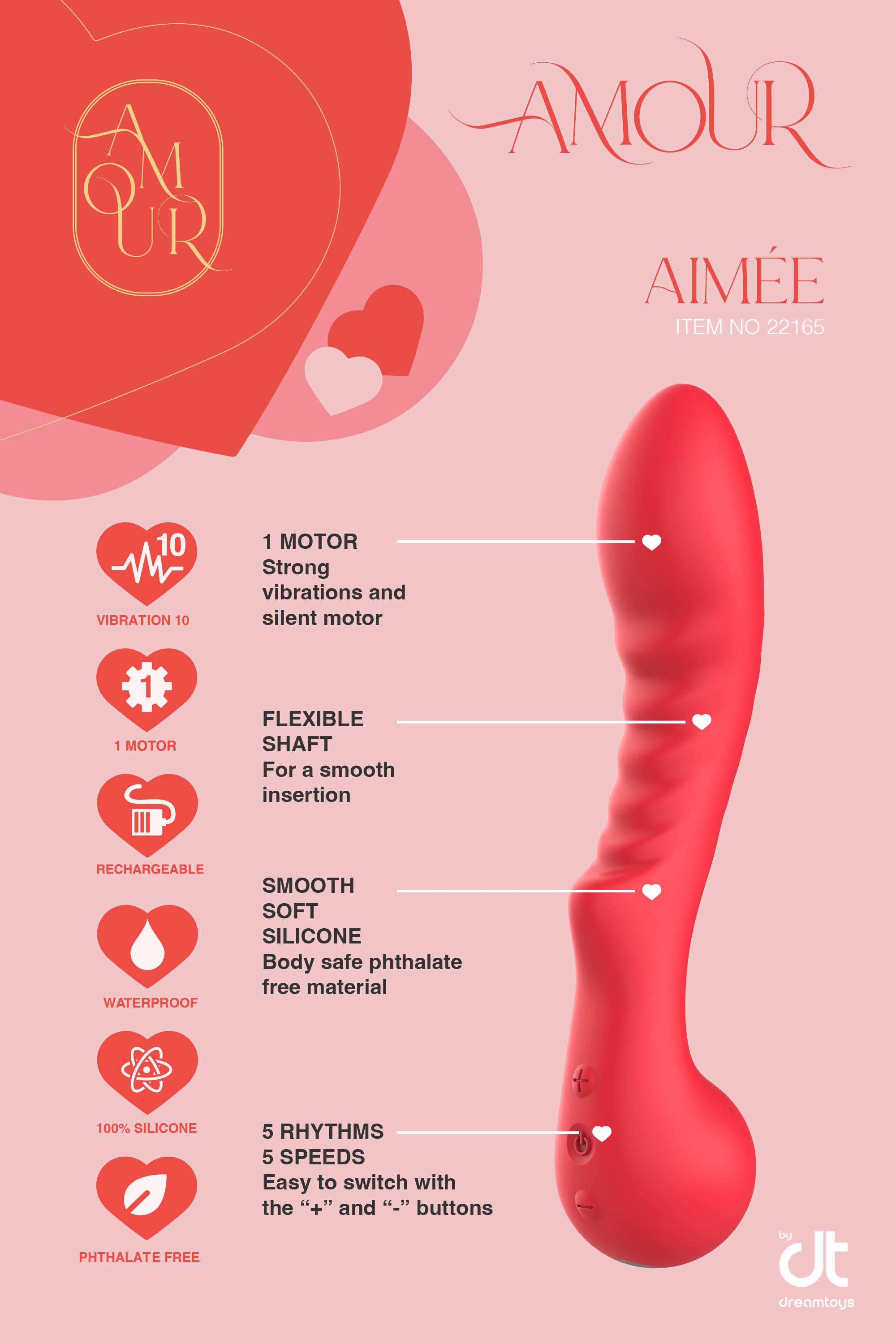 Vibrator Punctul G Amour Aimee, 10 Moduri Vibratii, Silicon, USB, Rosu, 22 cm, #4, Erotic24.ro