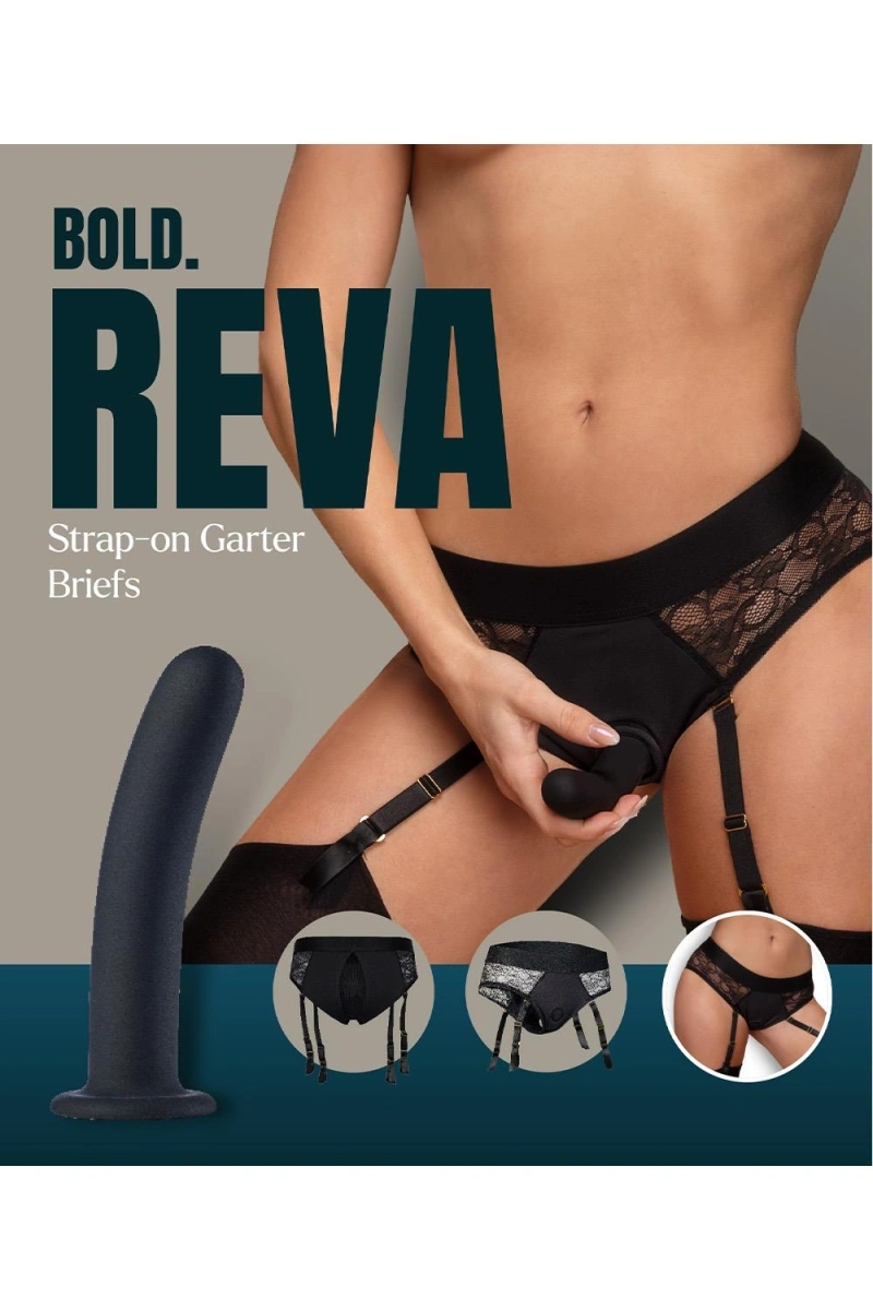 Reva Strap-on Bikini Marime M cu Dildo Inclus din Silicon, Negru, 15.5 cm, #9, Erotic24.ro