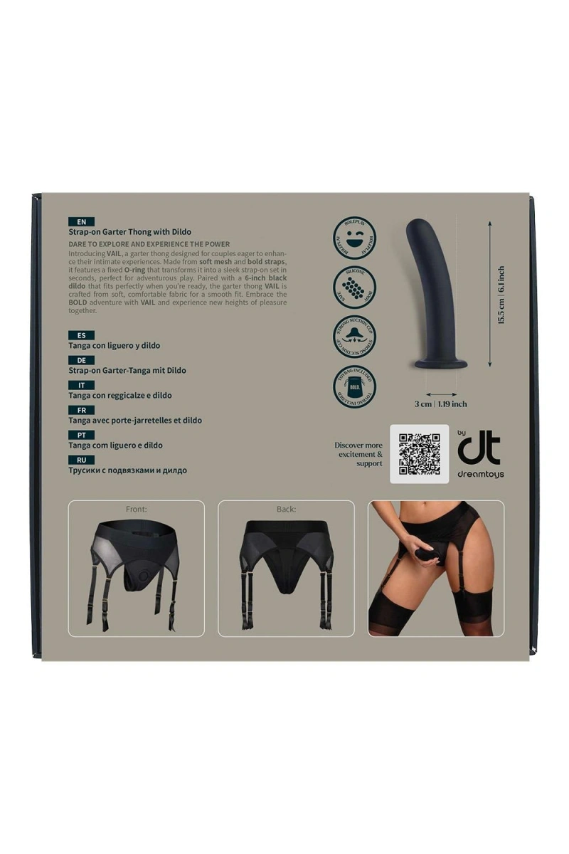 Vail Strap-on Portjartier Marime M cu Dildo Inclus din Silicon, Negru, 15.5 cm, #11, Erotic24.ro