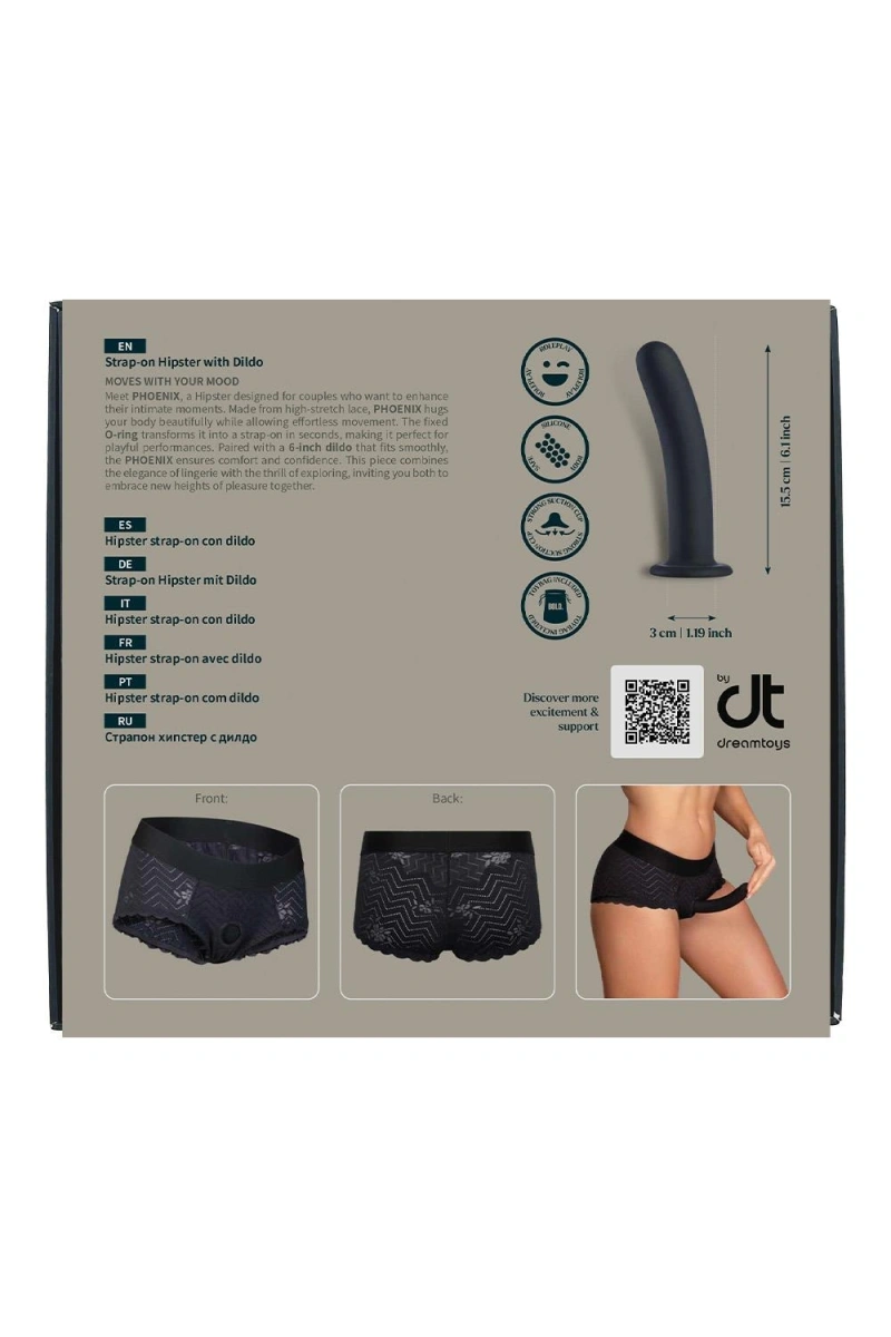 Phoenix Strap-on Boxeri Marime S cu Dildo Inclus din Silicon, Negru, 15.5 cm, #13, Erotic24.ro