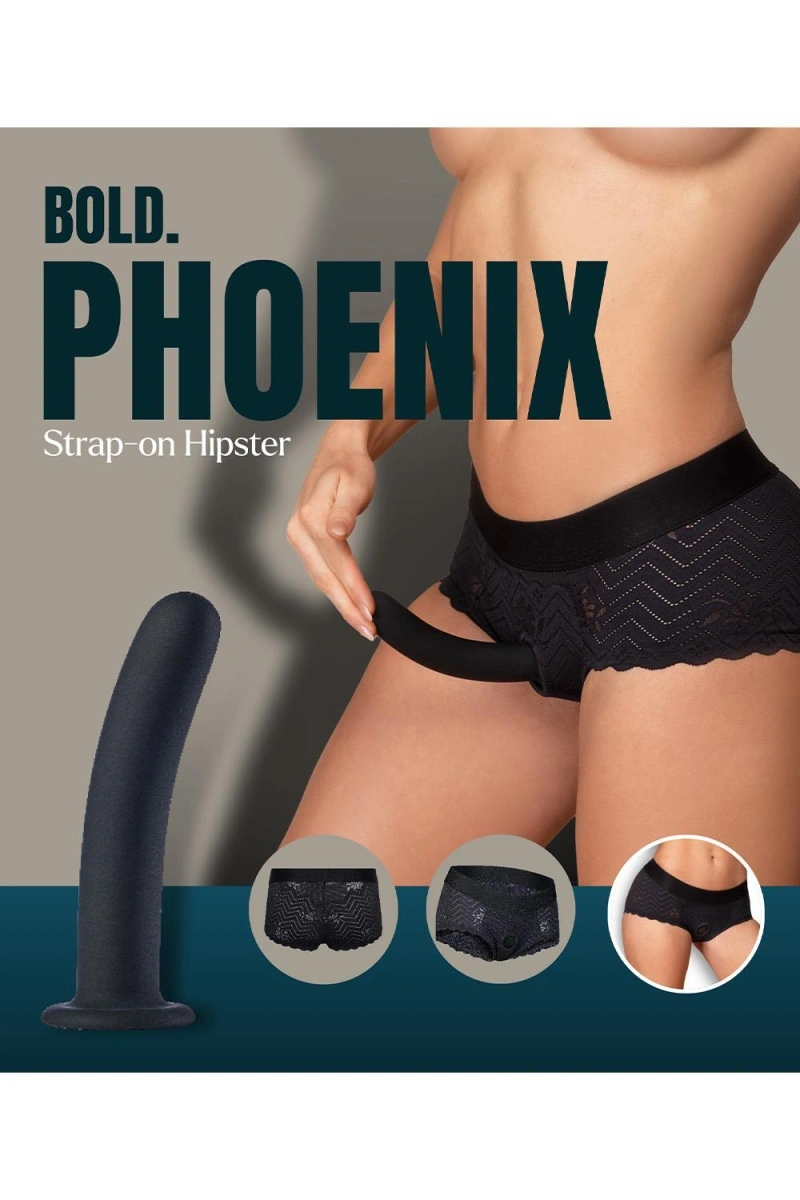 Phoenix Strap-on Boxeri Marime S cu Dildo Inclus din Silicon, Negru, 15.5 cm, #10, Erotic24.ro