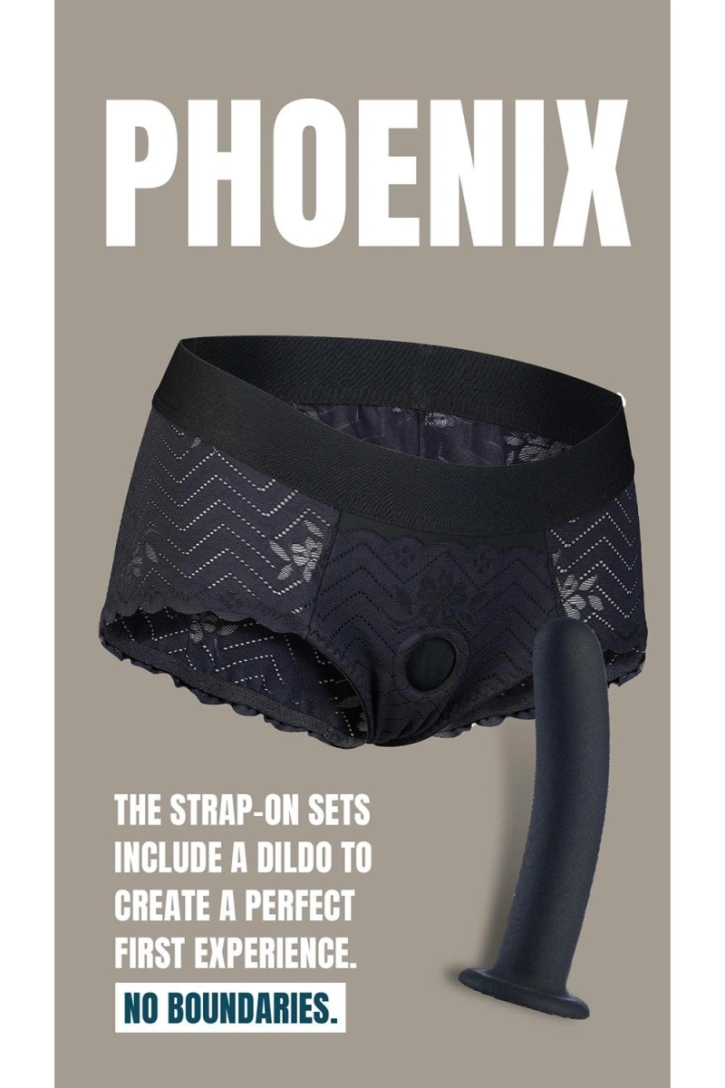 Phoenix Strap-on Boxeri Marime L cu Dildo Inclus din Silicon, Negru, 15.5 cm, #4, Erotic24.ro
