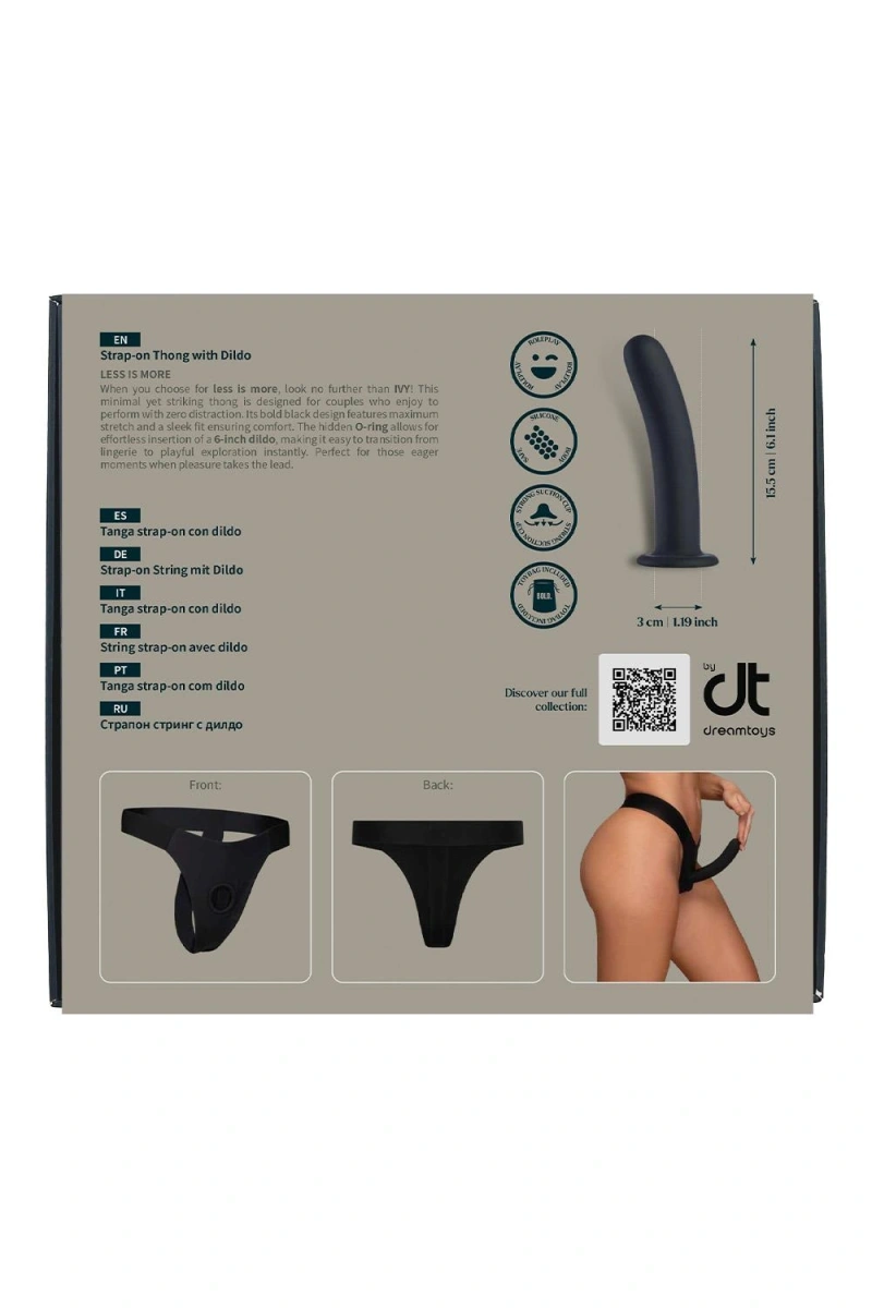 Ivy Strap-on Bikini Marime S cu Dildo Inclus din Silicon, Negru, 15.5 cm, #12, Erotic24.ro