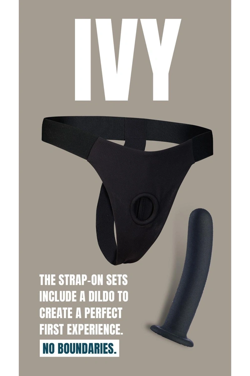 Ivy Strap-on Bikini Marime L cu Dildo Inclus din Silicon, Negru, 15.5 cm, #9, Erotic24.ro