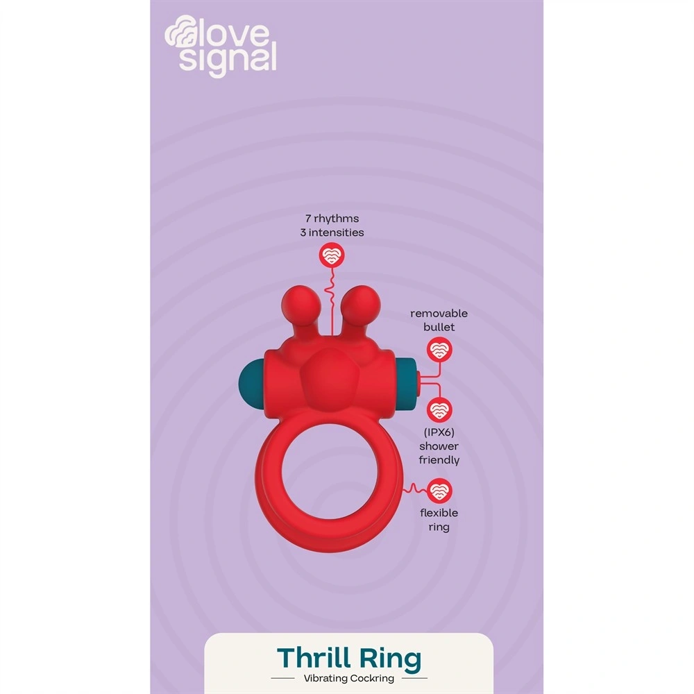 Inel Dublu de Penis Thrill Ring, 10 Moduri Vibratii, Silicon, USB, Rosu, 10 cm, #6, Erotic24.ro