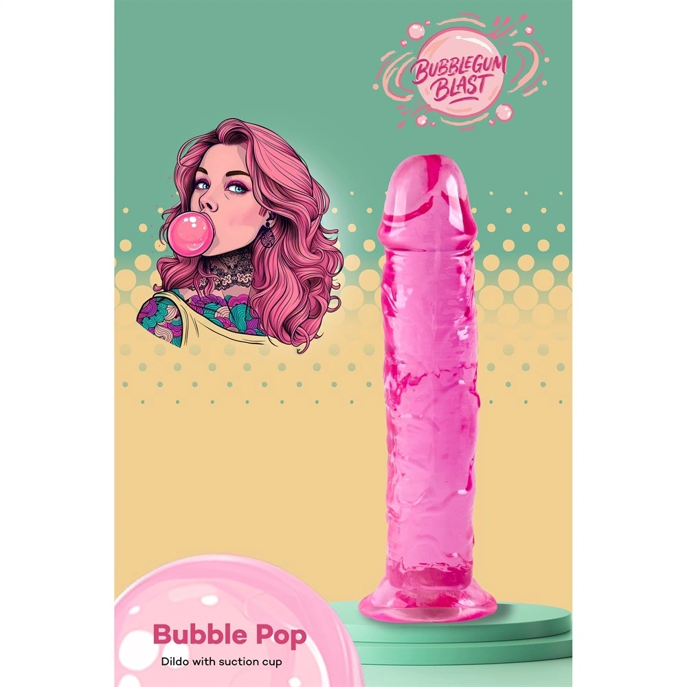 Dildo Realist Bubble Pop cu Ventuza, TPE, Roz, 18 cm, Nr. 6, Erotic24.ro