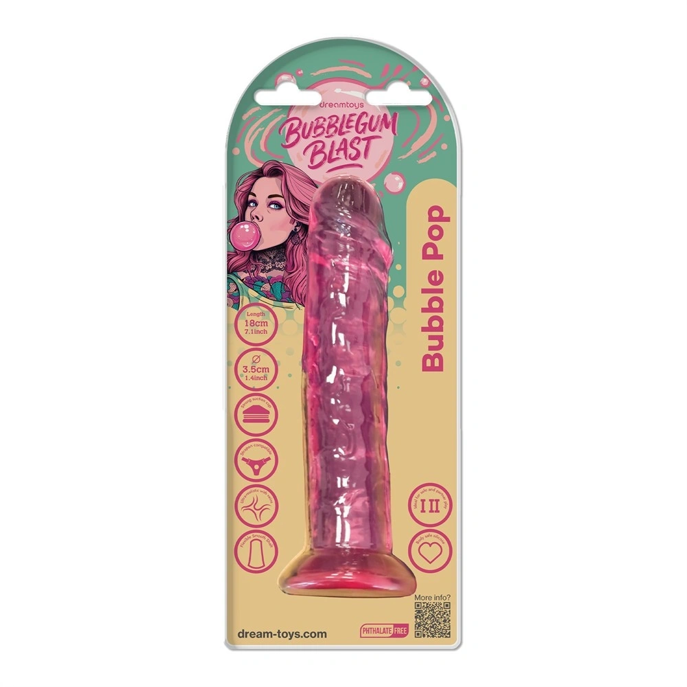 Dildo Realist Bubble Pop cu Ventuza, TPE, Roz, 18 cm, Nr. 10, Erotic24.ro