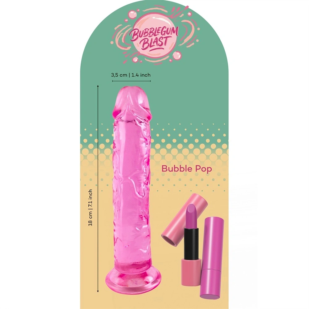 Dildo Realist Bubble Pop cu Ventuza, TPE, Roz, 18 cm, Nr. 7, Erotic24.ro