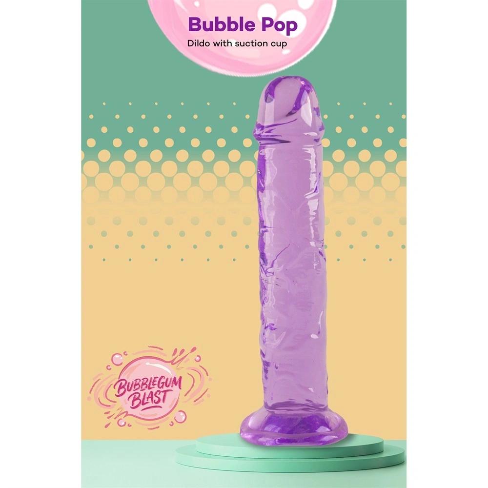 Dildo Realist Bubble Pop cu Ventuza, TPE, Mov, 18 cm, Nr. 8, Erotic24.ro