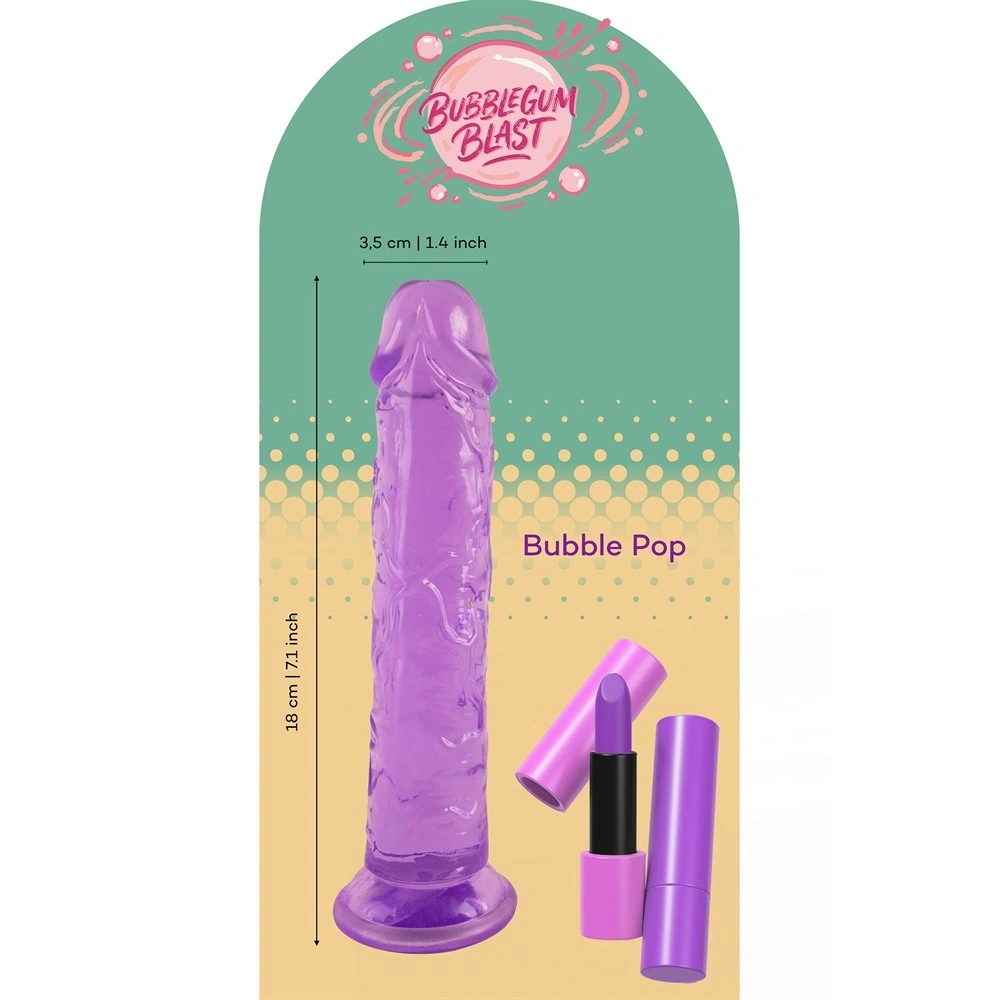 Dildo Realist Bubble Pop cu Ventuza, TPE, Mov, 18 cm, Nr. 9, Erotic24.ro
