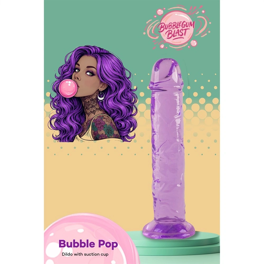 Dildo Realist Bubble Pop cu Ventuza, TPE, Mov, 18 cm, Nr. 7, Erotic24.ro