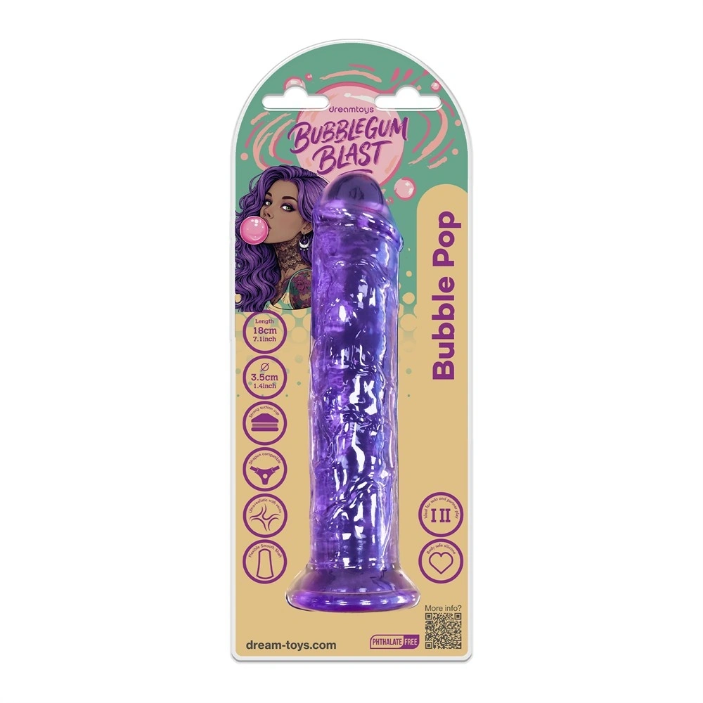 Dildo Realist Bubble Pop cu Ventuza, TPE, Mov, 18 cm, Nr. 10, Erotic24.ro
