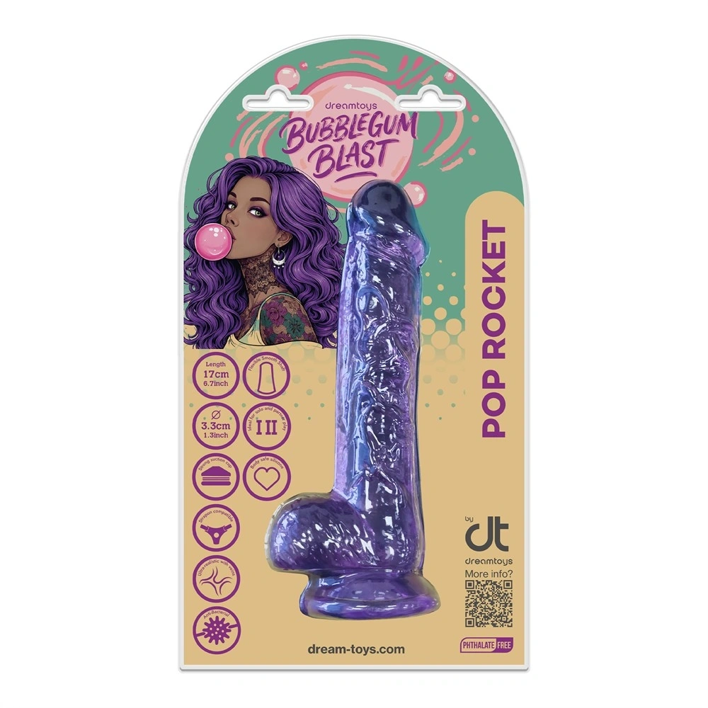 Dildo Realist Pop Rocket cu Ventuza, TPE, Mov, 17 cm, #12, Erotic24.ro