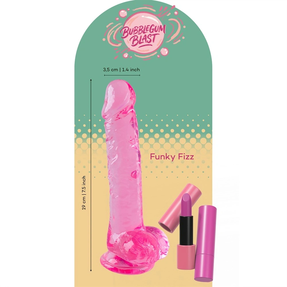 Dildo Realist Funky Fizz cu Ventuza, TPE, Roz, 19 cm, #10, Erotic24.ro