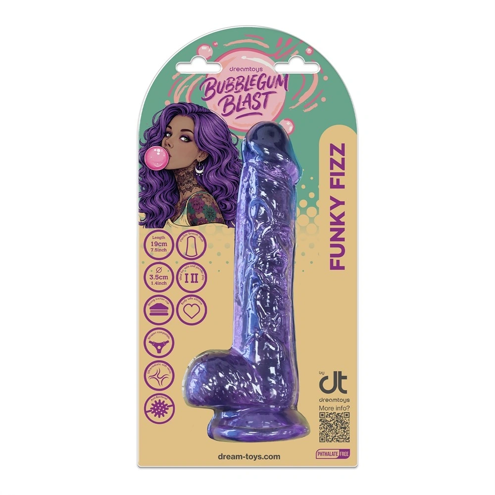 Dildo Realist Funky Fizz cu Ventuza, TPE, Mov, 19 cm, Nr. 12, Erotic24.ro