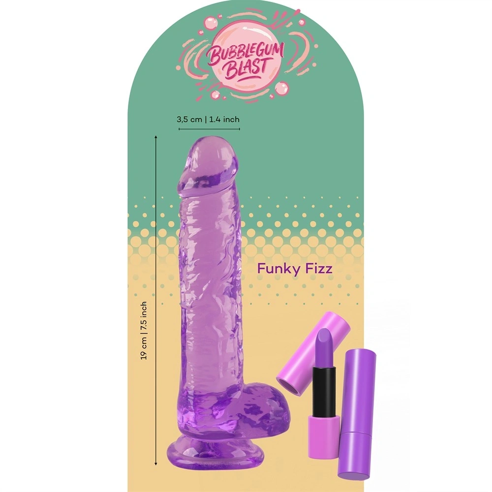 Dildo Realist Funky Fizz cu Ventuza, TPE, Mov, 19 cm, Nr. 9, Erotic24.ro