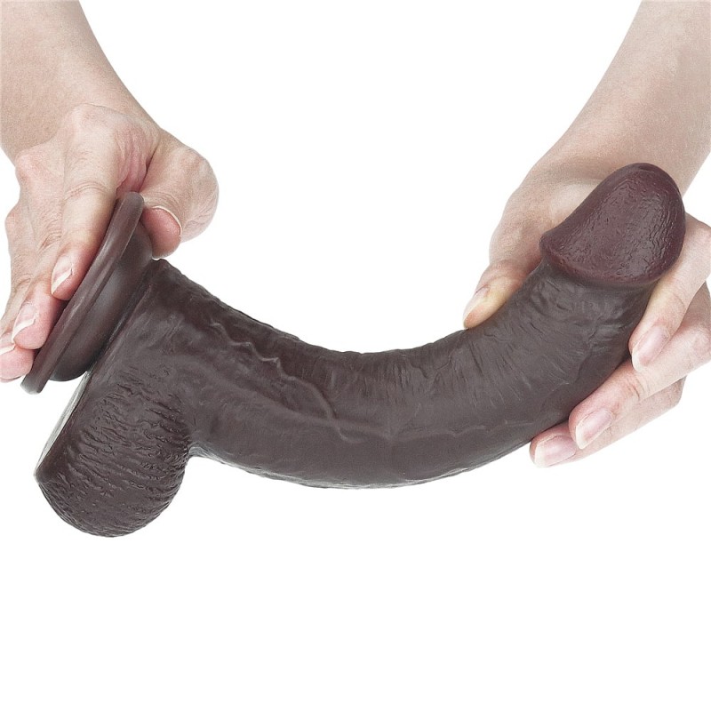 Dildo Realist Bendable Sliding-Skin Strat Dublu TPE Maro 23 cm, #4, Erotic24.ro