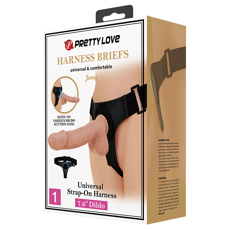 Strap-on Harness Briefs Jerry, Fixare cu Ventuza, TPR Dubla Densitate, Natural, 21.8 cm, #9, Erotic24.ro